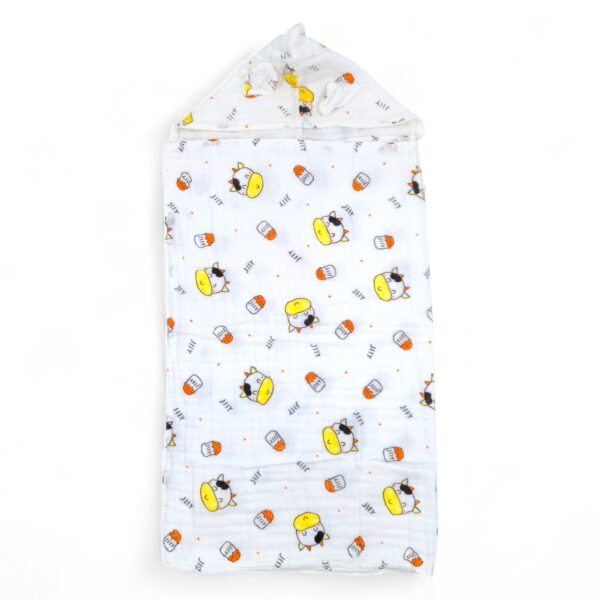 Prosop baie bebeluși BabyBear cu glugă – bumbac muselină, imprimeu văcuțe (130×70 cm)